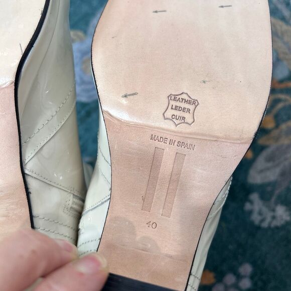 Miista Cass Boots 40 Cream White Patent Leather Block Heel Square Toe High Tall - Picture 8 of 16